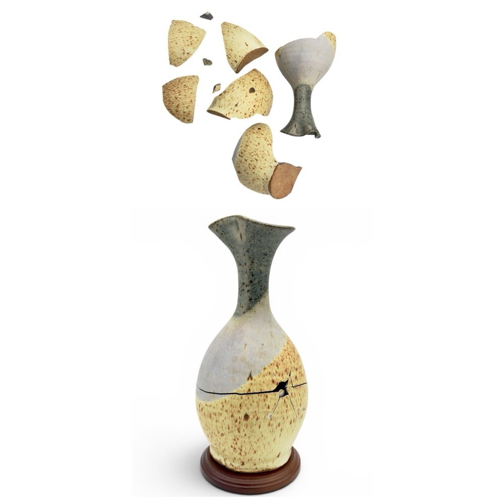 Kintsugi Vase 11” Hand Thrown Studio Pottery Gold Crack Art Personal Growth Gift